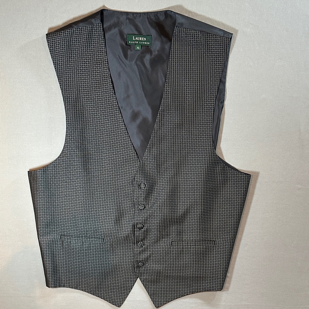 Ralph Lauren Silk Vest Gray Pattern Button Front XL Flawed